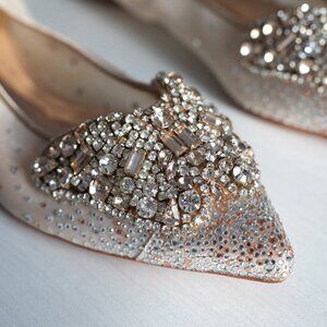 Badgley Mischka Crystal Embellished Champagne Flats | Bridal Wedding | Size 10